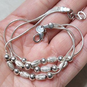 925 Sterling Silver 3 strands Bracelet, adjustable 7"-7.5"